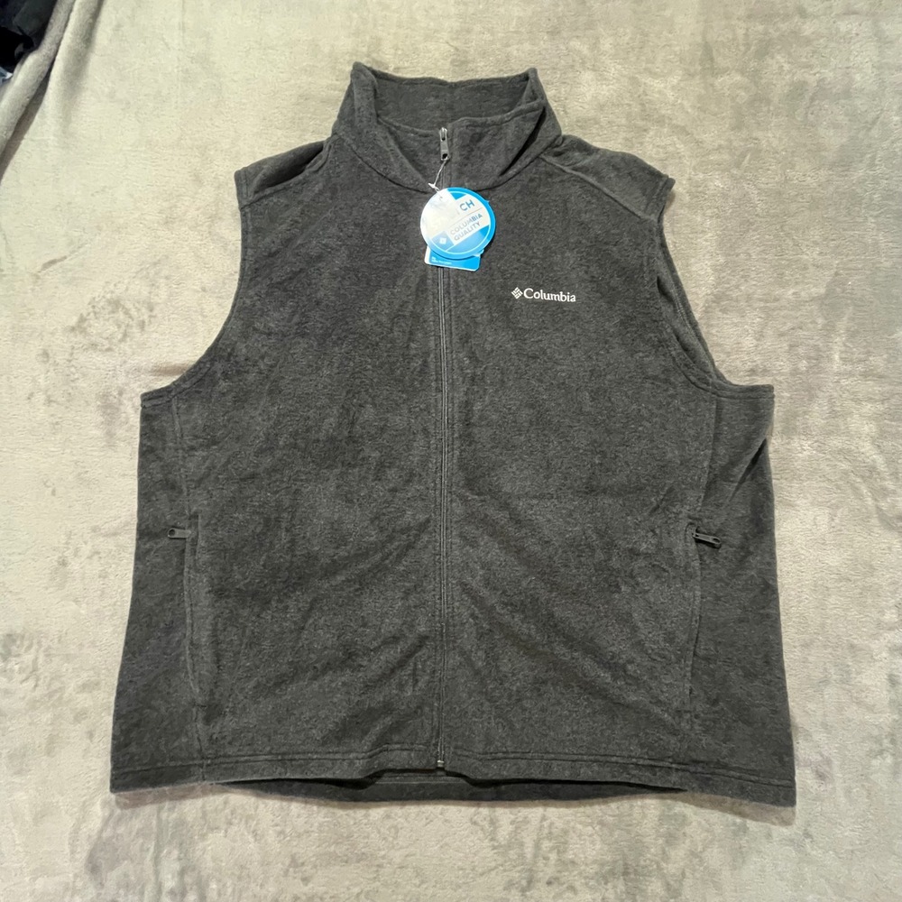 Columbia Fleece Vest Mens 3XL Grey Full Zip Stretch AS1535